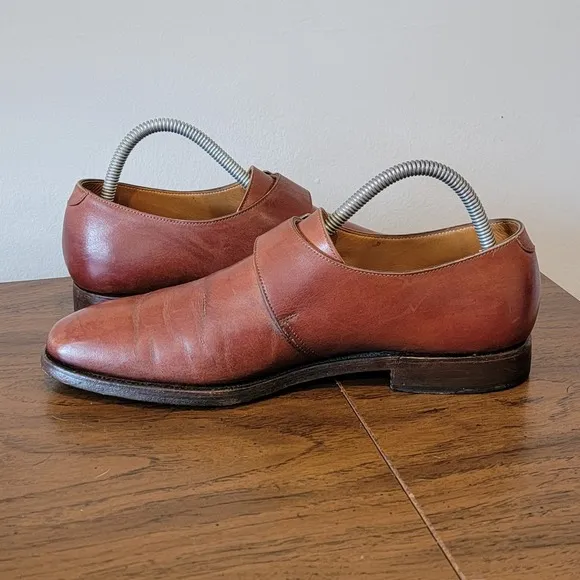 Crockett &amp; Jones For Barneys NY Ipswich Brown Monk Strap Leather Shoes Mens 8 D‎