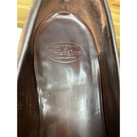 Crockett &amp; Jones Made in England Marston Brown Suede Leather Loafers Size 10