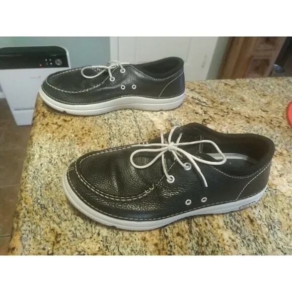 CROCS Cove Boat Shoes Loafers Size 10 Black Lace Up 11488