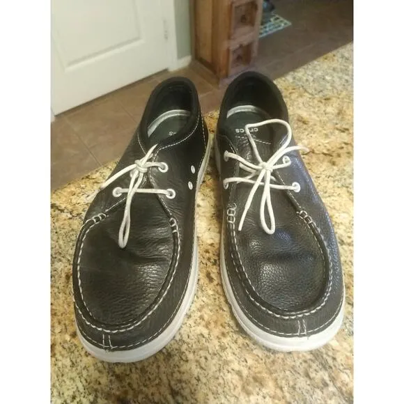 CROCS Cove Boat Shoes Loafers Size 10 Black Lace Up 11488