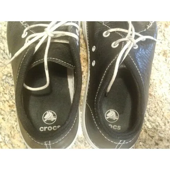 CROCS Cove Boat Shoes Loafers Size 10 Black Lace Up 11488