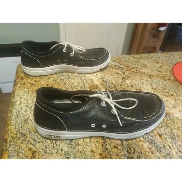 CROCS Cove Boat Shoes Loafers Size 10 Black Lace Up 11488