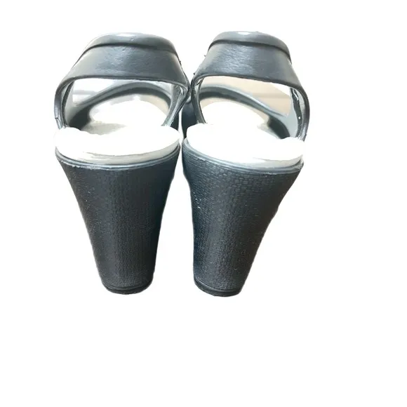 Crocs Havana Slim Wedge Sandals Womens Sz 10 Black Slingback Open Toe City Shoes