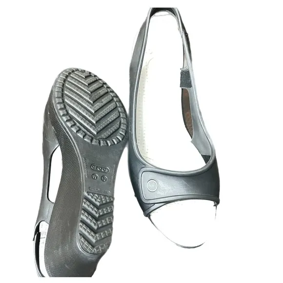 Crocs Havana Slim Wedge Sandals Womens Sz 10 Black Slingback Open Toe City Shoes