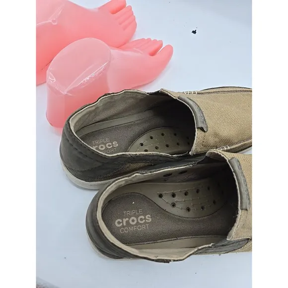 Crocs Walu Luxe 203473 Brown Canvas Slip On Loafer Casual Shoes Men's Size 9
