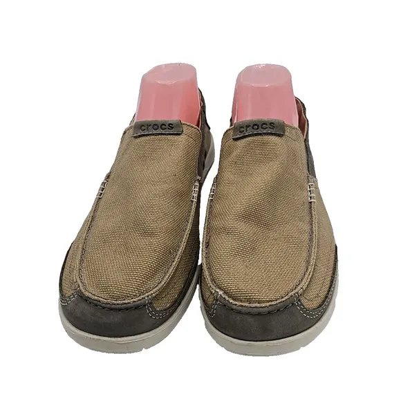Crocs Walu Luxe 203473 Brown Canvas Slip On Loafer Casual Shoes Men's Size 9