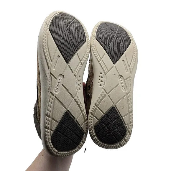 Crocs Walu Luxe 203473 Brown Canvas Slip On Loafer Casual Shoes Men's Size 9