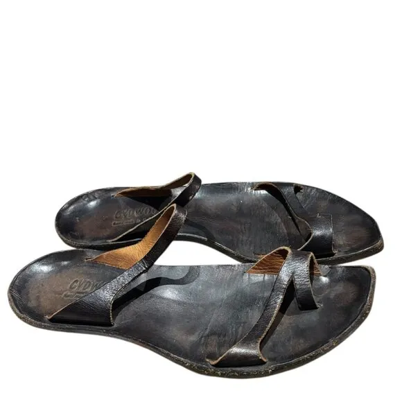 Cydwoq Key Dark Brown Leather Thong Sandals 39.5 Handmade USA Barefoot Slip On
