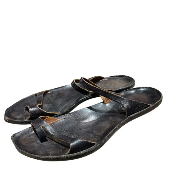 Cydwoq Key Dark Brown Leather Thong Sandals 39.5 Handmade USA Barefoot Slip On