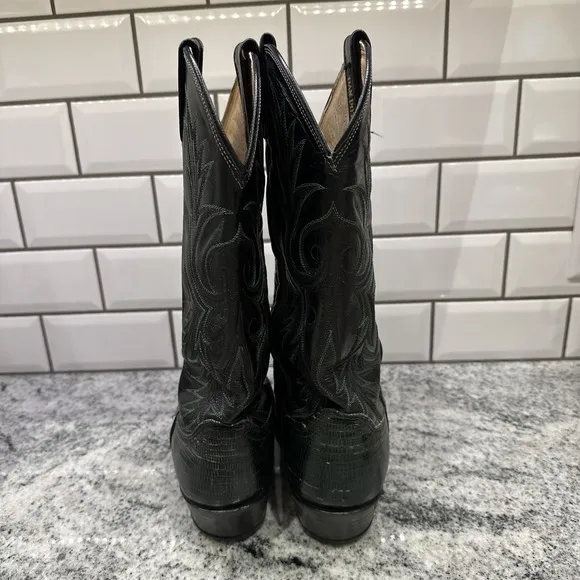 Dan Post Western Lizard Skin Boots Black Green Scroll Design Women 10 Men 8D