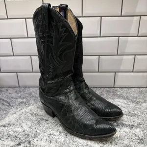 Dan Post Western Lizard Skin Boots Black Green Scroll Design Women 10 Men 8D