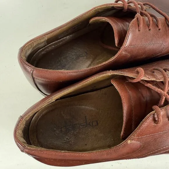 Dansko Josh Oxford Men's 7 Brown Leather Lace-Up Low Top Classic Dress Shoes