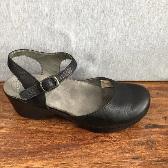 Dansko Shoes Womens 40 US 9.5 Sam Mary Jane Soft Full Grain Heels Black Leather