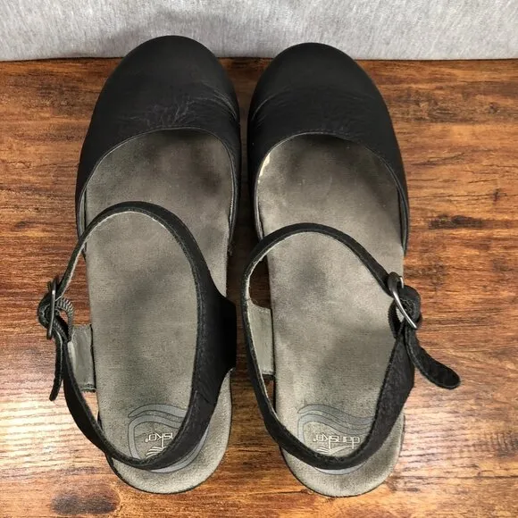 Dansko Shoes Womens 40 US 9.5 Sam Mary Jane Soft Full Grain Heels Black Leather