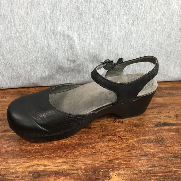 Dansko Shoes Womens 40 US 9.5 Sam Mary Jane Soft Full Grain Heels Black Leather