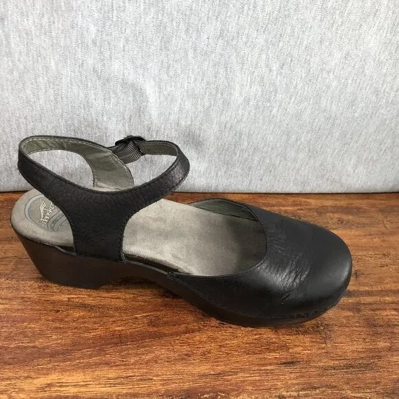 Dansko Shoes Womens 40 US 9.5 Sam Mary Jane Soft Full Grain Heels Black Leather