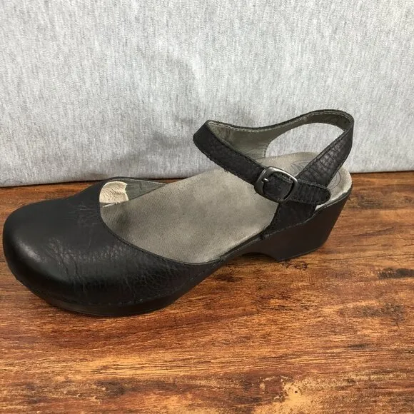 Dansko Shoes Womens 40 US 9.5 Sam Mary Jane Soft Full Grain Heels Black Leather