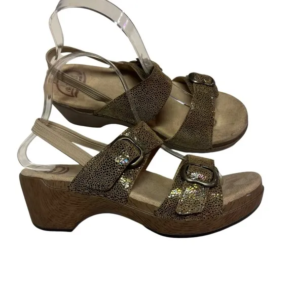 Dansko Sonnet Metallic and Tan Sandals Gold sandals womens size 39