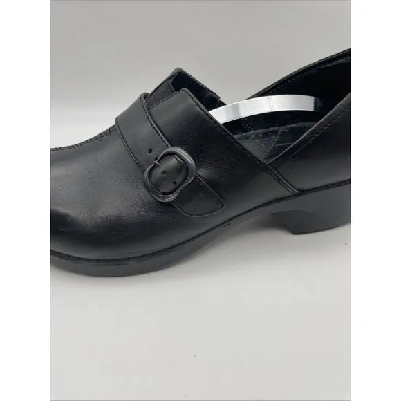 Dansko Tamara Black Leather Clogs‎ Shoes Buckle &amp;Hook EU 42 US Size 11.5-12