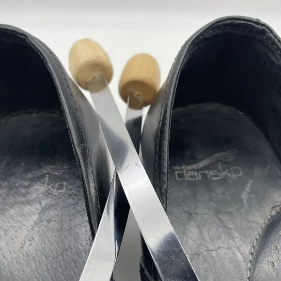Dansko Tamara Black Leather Clogs‎ Shoes Buckle &amp;Hook EU 42 US Size 11.5-12