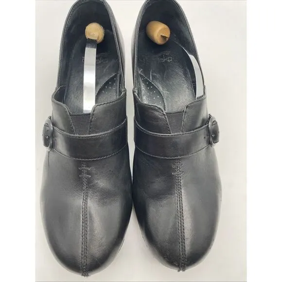 Dansko Tamara Black Leather Clogs‎ Shoes Buckle &amp;Hook EU 42 US Size 11.5-12