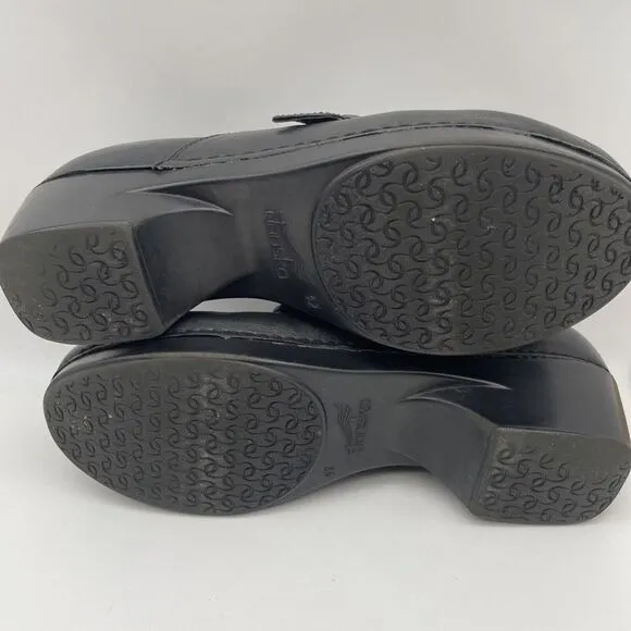 Dansko Tamara Black Leather Clogs‎ Shoes Buckle &amp;Hook EU 42 US Size 11.5-12