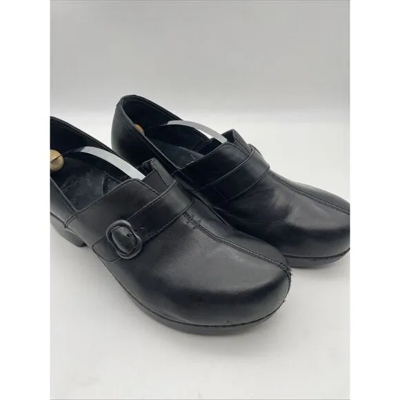 Dansko Tamara Black Leather Clogs‎ Shoes Buckle &amp;Hook EU 42 US Size 11.5-12
