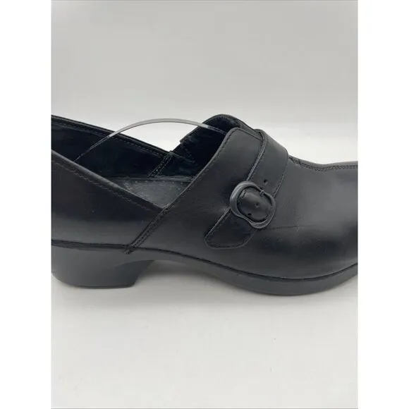 Dansko Tamara Black Leather Clogs‎ Shoes Buckle &amp;Hook EU 42 US Size 11.5-12