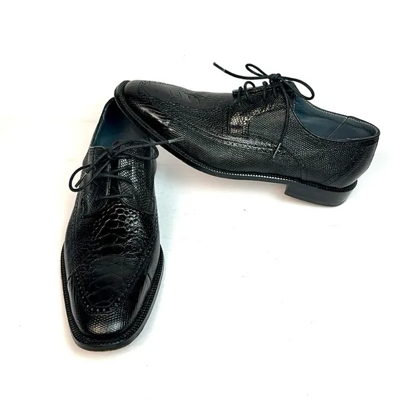 David X Genuine Lizard and Ostrich Men's Dress Shoes Black Size 9.5