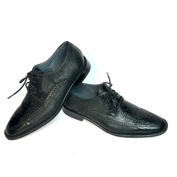 David X Genuine Lizard and Ostrich Men's Dress Shoes Black Size 9.5