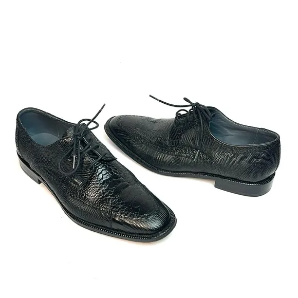 David X Genuine Lizard and Ostrich Men's Dress Shoes Black Size 9.5