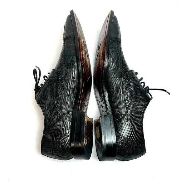 David X Genuine Lizard and Ostrich Men's Dress Shoes Black Size 9.5