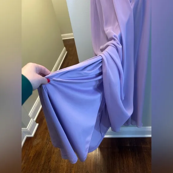 Dessy Pale Purple Skinny Tie-Shoulder Ruffle-Trimmed Blouson Maxi Dress