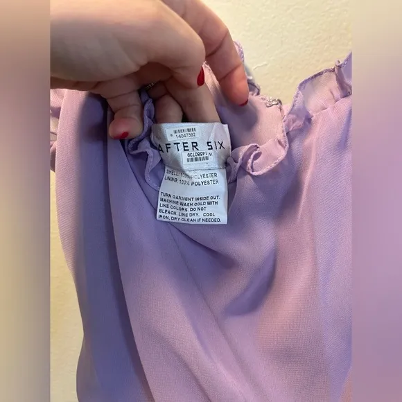 Dessy Pale Purple Skinny Tie-Shoulder Ruffle-Trimmed Blouson Maxi Dress