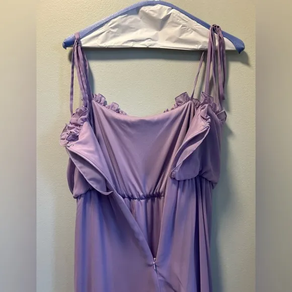 Dessy Pale Purple Skinny Tie-Shoulder Ruffle-Trimmed Blouson Maxi Dress