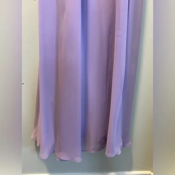 Dessy Pale Purple Skinny Tie-Shoulder Ruffle-Trimmed Blouson Maxi Dress