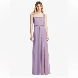 Dessy Pale Purple Skinny Tie-Shoulder Ruffle-Trimmed Blouson Maxi Dress