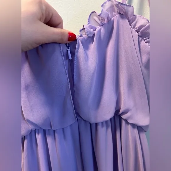 Dessy Pale Purple Skinny Tie-Shoulder Ruffle-Trimmed Blouson Maxi Dress
