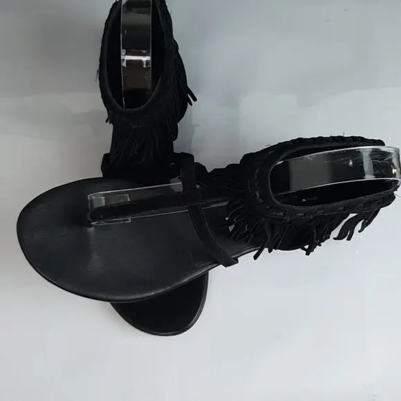 Diane Von Furstenberg DVF Paloma Suede Fringe Sandals Size 6