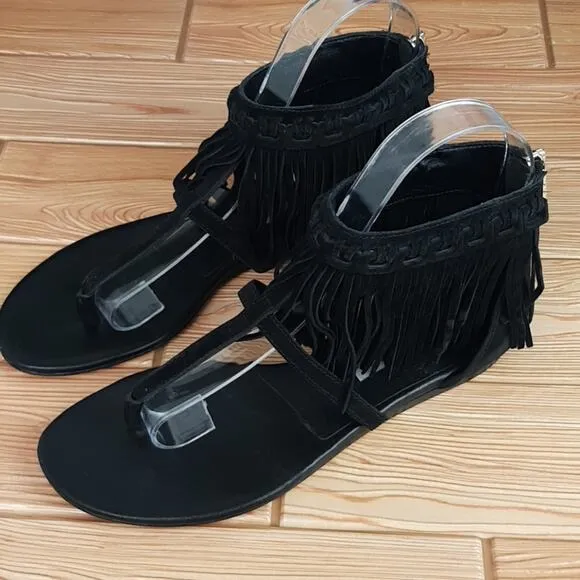 Diane Von Furstenberg DVF Paloma Suede Fringe Sandals Size 6