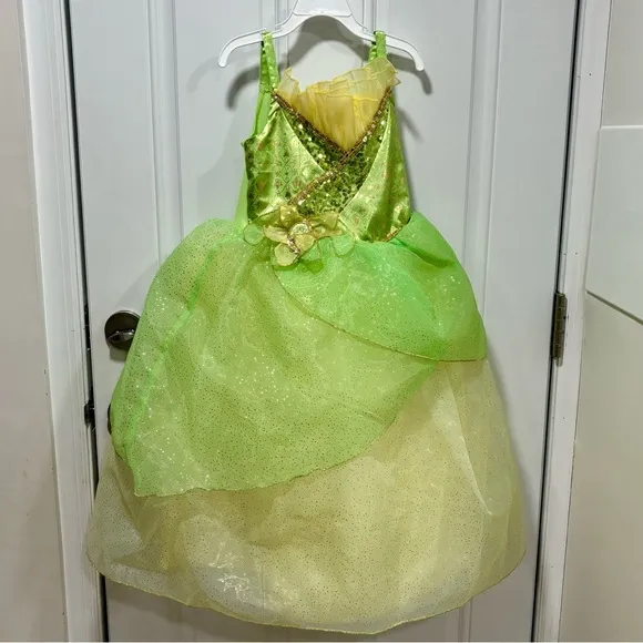 DISNEY STORE Princess Tiana Costume with shoes and crown- Size 5/6