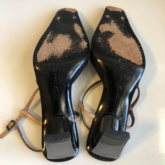 DKNY Y2K T-strap Slingback Pump Black\Tan Square Heel &amp; Toe Made in Italy 7.5