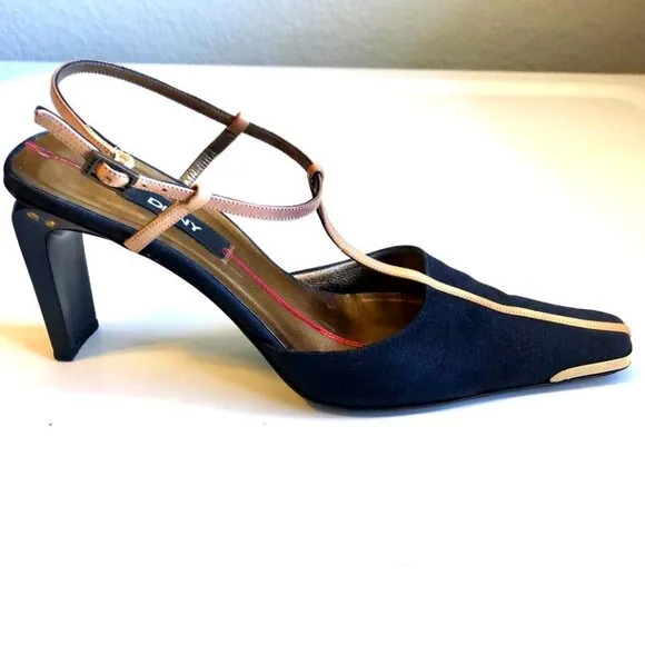 DKNY Y2K T-strap Slingback Pump Black\Tan Square Heel &amp; Toe Made in Italy 7.5