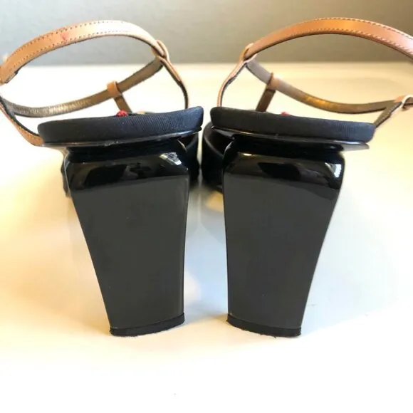 DKNY Y2K T-strap Slingback Pump Black\Tan Square Heel &amp; Toe Made in Italy 7.5