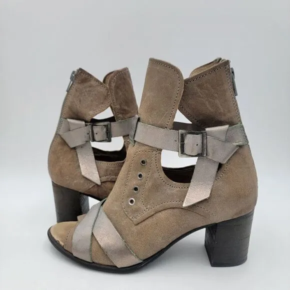 Dkode Booties Heeled Brown Tan Buckle Boots Zip Up EU 37 US 6.5 Boot Shoes Heels