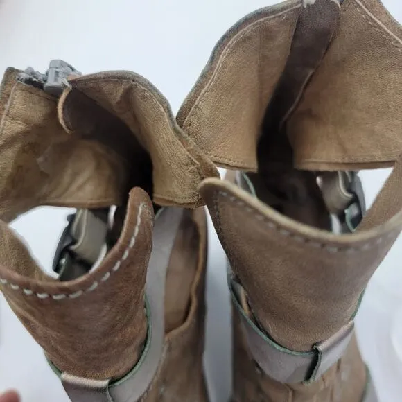 Dkode Booties Heeled Brown Tan Buckle Boots Zip Up EU 37 US 6.5 Boot Shoes Heels