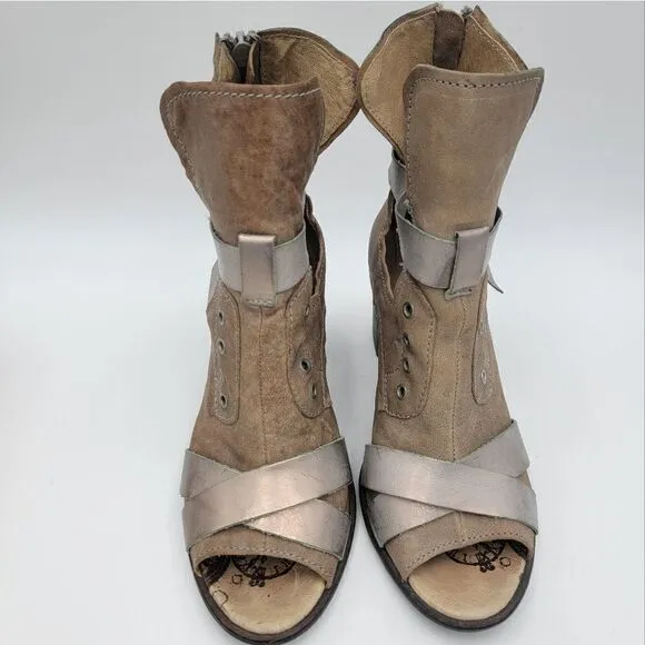 Dkode Booties Heeled Brown Tan Buckle Boots Zip Up EU 37 US 6.5 Boot Shoes Heels