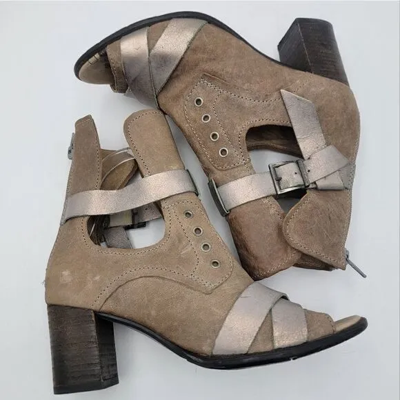 Dkode Booties Heeled Brown Tan Buckle Boots Zip Up EU 37 US 6.5 Boot Shoes Heels