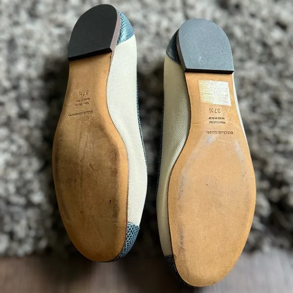 DOLCE &amp; GABANNA Canvas and Embossed Leather Lizard Ballet Flats • Size 37 EU