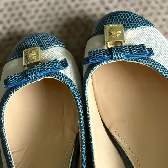 DOLCE &amp; GABANNA Canvas and Embossed Leather Lizard Ballet Flats • Size 37 EU